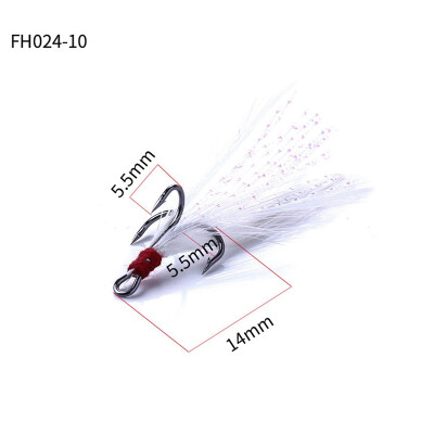 

20pcsbox Fishing Treble Hooks With White Feather High Carbon Steel Feathered Fishhooks Freshwater Fishing