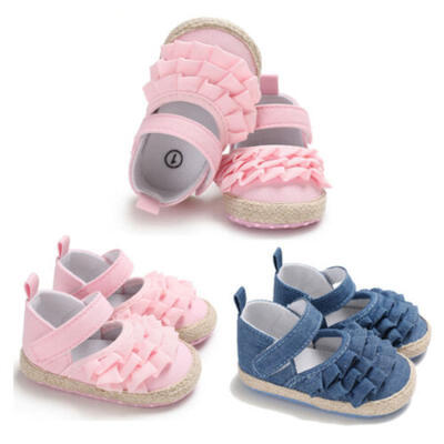 

Cute Newborn Baby Girl Soft Sole Floral Bowknot Anti-slip Prewalker Shoes 0-18M