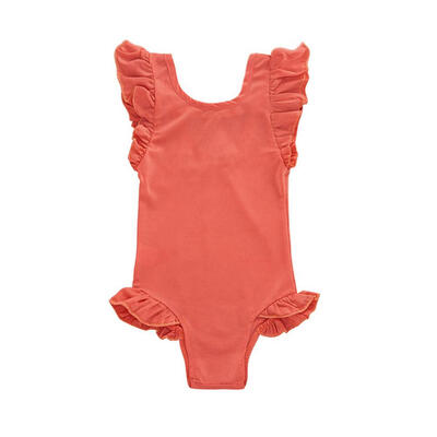 

Baby Girls One-piece Swimsuits Solid Color Rompers Ruffle Sleeve Swimwear