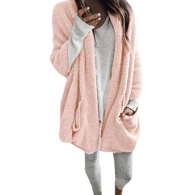 

Toponeto Women Autumn Long Sleeve Thick Hooded Open Stitch Coat Jacket Cardigan