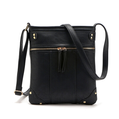 

Solid Color Zipper Rivets Crossbody Bag
