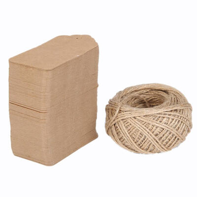 

100pcs Kraft Paper Label Hang Tag Wedding Brown Rectangle Craft w50m Rope