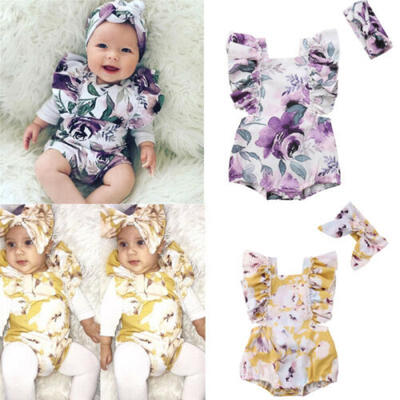 

Newborn Baby Girls Butterfly sleeve RomperHeadband Set Infant Outfits Clothes
