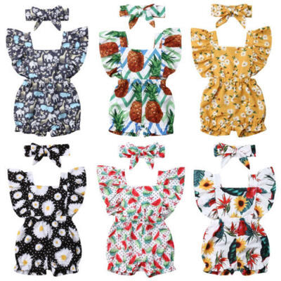 

UK 2PCS Cute Infant Baby Girl Romper Bodysuit JumpsuitHeadband Clothes Outfits