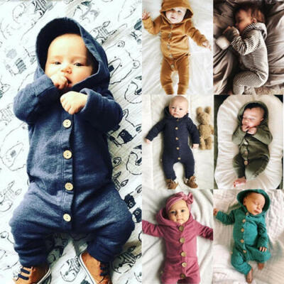 

USStock Winter Infant Baby Boy Girl Cotton Hooded Romper Jumpsuit Clothes Outfit