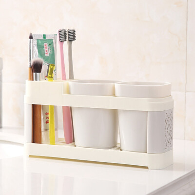

Home Toothbrush Holder Stand Set Shelf Bathroom Toothpaste Storage Rack Couple