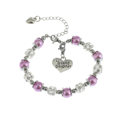 

Granddaughter Bracelet Gift Rhinestone Crystal Balls Faux Pearls Jewelry-3 Color