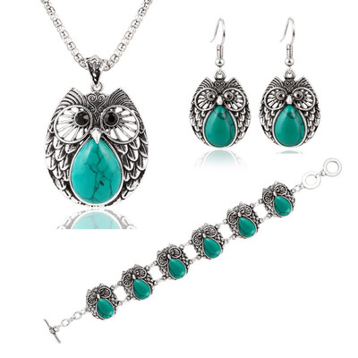 

IF ME Fashion Vintage Summer Style Owl Jewelry Sets For Women 3 Colors Stone Pendant Animal Necklace Earrings Charm Bracelets