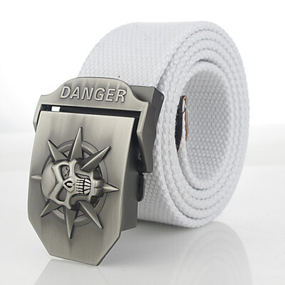 

Skull Alloy Automatic Buckle Mens Belt Personality Mens Belt for Teenager Boy Stripe Canvas Luxury Strap Male Belts 150 160cm