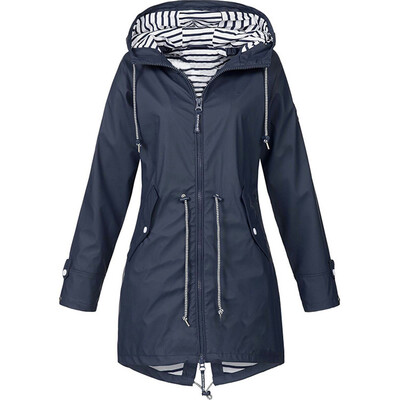 

Raincoat Women Waterproof Long Hooded Coats Lined Windbreaker Travel Jackcoat