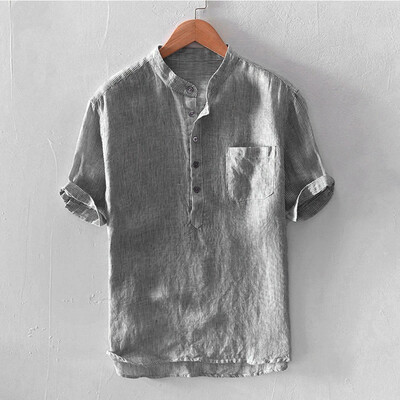 

Toponeto Mens Baggy Stripe Cotton Linen Short Sleeve Button Pocket T Shirts Tops Blouse