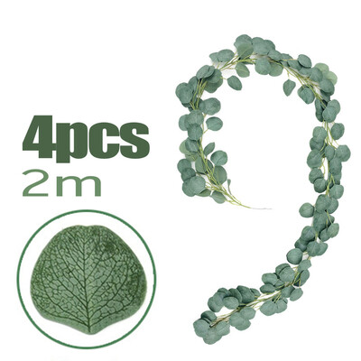 

Green Fake Vine Home Wedding Decoration 4pcs 2m Artificial Eucalyptus Leaves Vine Rattan Silk Flower