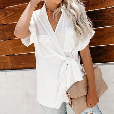 

Starmoon Womens Sexy V-Neck Short Sleeve Solid Pocket Lace Casual Plus Size Top Blouse