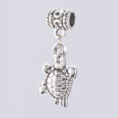 

Tibetan Style Alloy European Dangle Beads Tortoise Antique Silver 325mm Pendant 235x125x35mm Hole 5mm