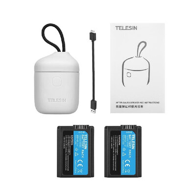

TELESIN Allin Box Waterproof NPFW50 Battery Charger with 2pcs Batteries Portable Dual Channel Charger Support Read SD Card for Son