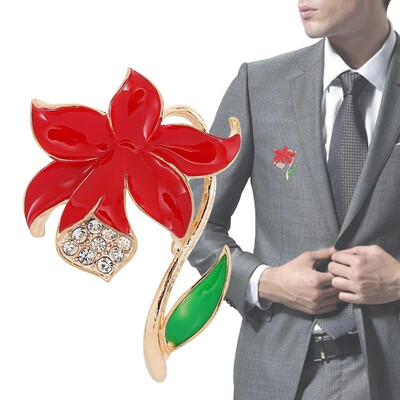 

Hot Red Poppy Flower Diamante Crystal Broach Banquet Badge Brooch Pin Breastpin