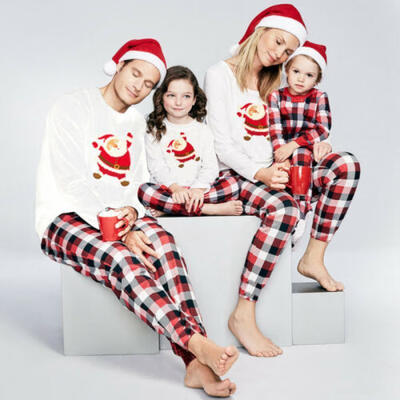 

USA XMAS PJs Family Christmas Party Pajamas Dad Mom Kids Baby Nightwear Set Gift