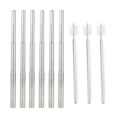 

Reusable Folding Drinking Straw Stainless Steel Retractable Straw wBrush