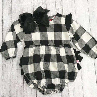 

US STOCK Newborn Baby Kid Girl Plaid Clothes Long Sleeve Romper Jumpsuit Outfits