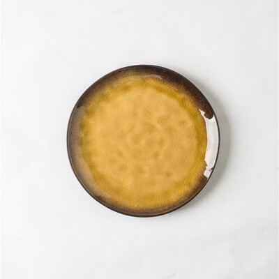 

YUAN CI SHI DAI Personality Creative Tableware Solid Color Ceramic Plate Household Western Plate Crack Glaze Yellow 12245