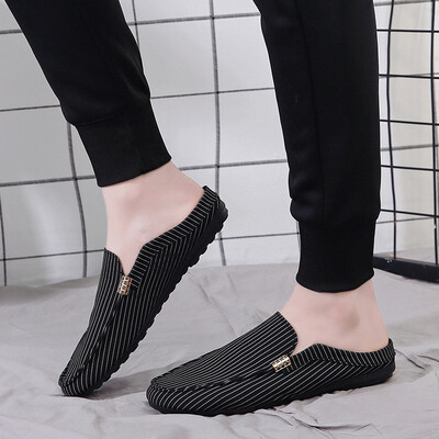 

Semi-slippers mens summer tide no heels lazy bean shoes mens slippers Vietnamese canvas sandals mens sandals sandals