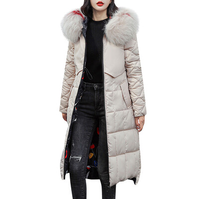 

Toponeto Women Faux Fur Long Cotton-padded Jacket Reversible Outerwear Pocket Hooded Coat