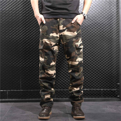 

SQSI 2019 autumn&winter new plus velvet thickening mens slim feet multi-pocket pants straight camouflage pants 4945
