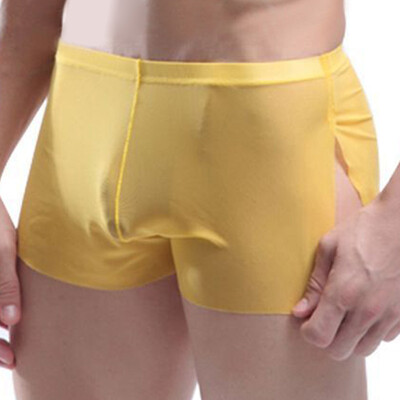 

Mens Sexy Lingerie Bugle Short See-through Mesh Boxer Briefs Split Thongs Pants