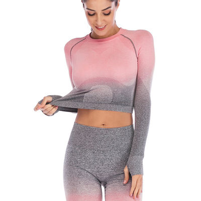

Fashion Gradient Long Sleeve Sports Running Fitness Yoga Shirt o Collar Long Sleeve Men And Women Fitness Clothes
