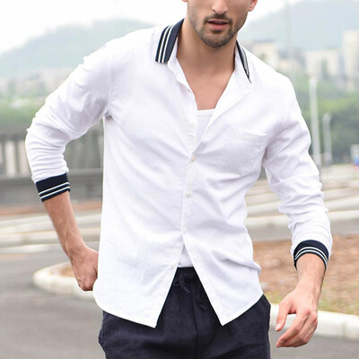 

Tailored Men Vintage Pure Color Button Linen Solid Long Sleeve Retro Shirts Tops Blouse