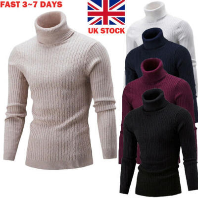 

UK Mens Winter Warm Knitted High Roll Turtle Neck Pullover Sweater Jumper Tops