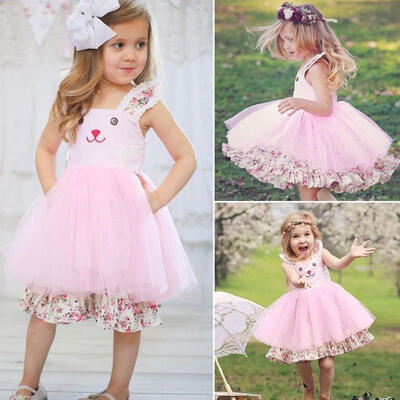 

Easter Bunny Baby Girl Floral Tulle Dress Party Outfit Summer Princess Tutu Sundress Fit For 1-6Y