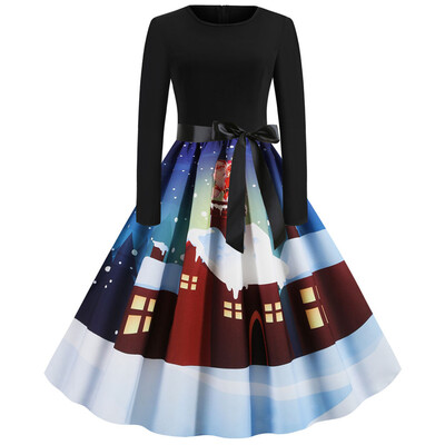 

Tailored Women Vintage Long Sleeve Christmas 1950s Housewife Evening Party Prom Dress
