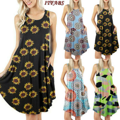

Women Summer Boho Sleeveless Dress Evening Cocktail Party Beach Dresses Sundress