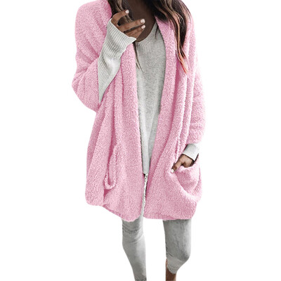 

Toponeto Women Autumn Long Sleeve Thick Hooded Open Stitch Coat Jacket Cardigan