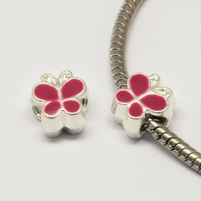 

Alloy Enamel Butterfly Large Hole European Beads Silver Camellia 10x10x7mm Hole 45mm
