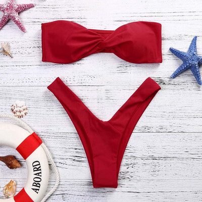 

Roseonmyhand Women Swimwear BandeauFront Thong Bikini Swimsuit Strapless Bathing Suit