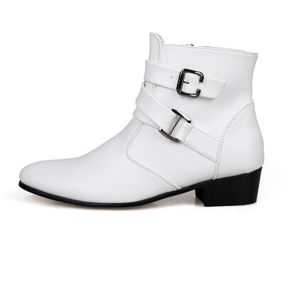 

Mens leather boots fashion high-top pointed shoes large size white shoes