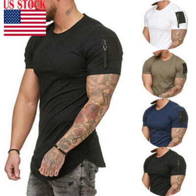 

Fashion Mens Casual Fit Short Sleeve Slim Muscle Bodybuilding T-shirt Tee Tops