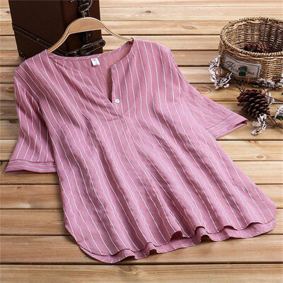 

Womens Striped V Neck Baggy Blouse Ladies Casual Loose 34 Sleeve Tunic Top 2019