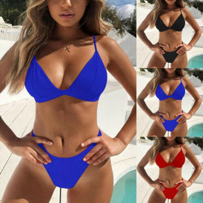 

New Women Sexy Solid Color Bikini Set Bandage Push-Up Swimwear Swimsuit Bathing