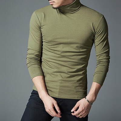 

Mens Long-Sleeved Tops Slim Trendy Simple Shirts Warm High Collar Bottoming T-Shirts