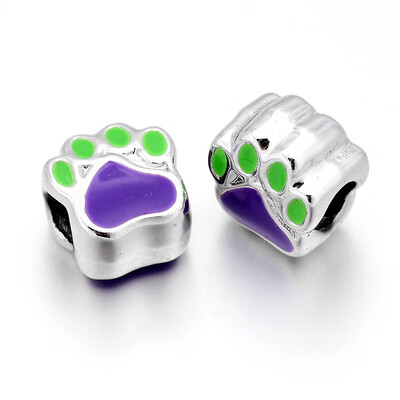 

Nickel Free & Lead Free Unfading Silver Plated Alloy Enamel European Beads Large Hole Beads Dog Paw Print BlueViolet