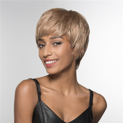 

ELEMENT Human HairSynthetic Blend Wigs 6 Inch Short Pixie Cut For Black Women Straight Wig with Gift