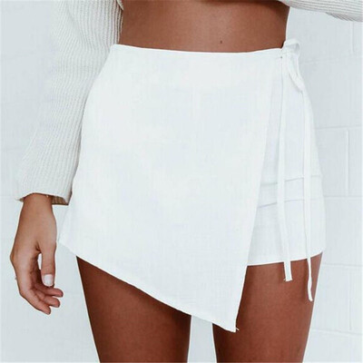 

Tailored Fashion Women Irregular Solid Lace Up Cotton And Linen Wild Short Casual Pants