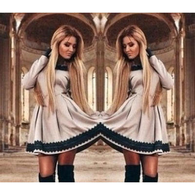 

Elegent Vintage Women Long Sleeve Lace Party Evening Cocktail Mini Dress