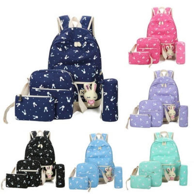 

4PCS Back To School Women Girl Backpacks School Bookbag Travel Canvas Rucksack Backpacks
