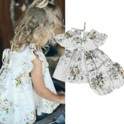 

2PCS Newborn Baby Girl Summer Ruffle Floral T-Shirt Tops Shorts Outfits Clothes
