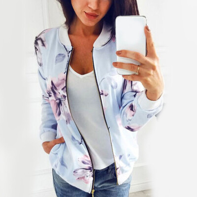 

Autumn Womens Print Short Coat Cardigan Long Sleeve Zipper Slim Fit Causal