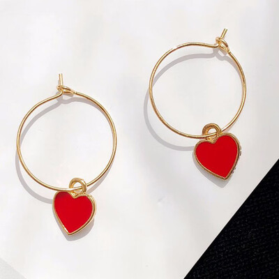 

Red Love Heart Shaped Earrings Asymmetric Earrings For Women Alloy Jewelry Accessories Special